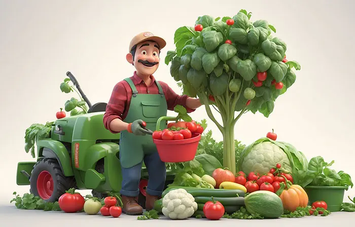 Man Collecting Vegetables from Farm 3d Modeling Illustration